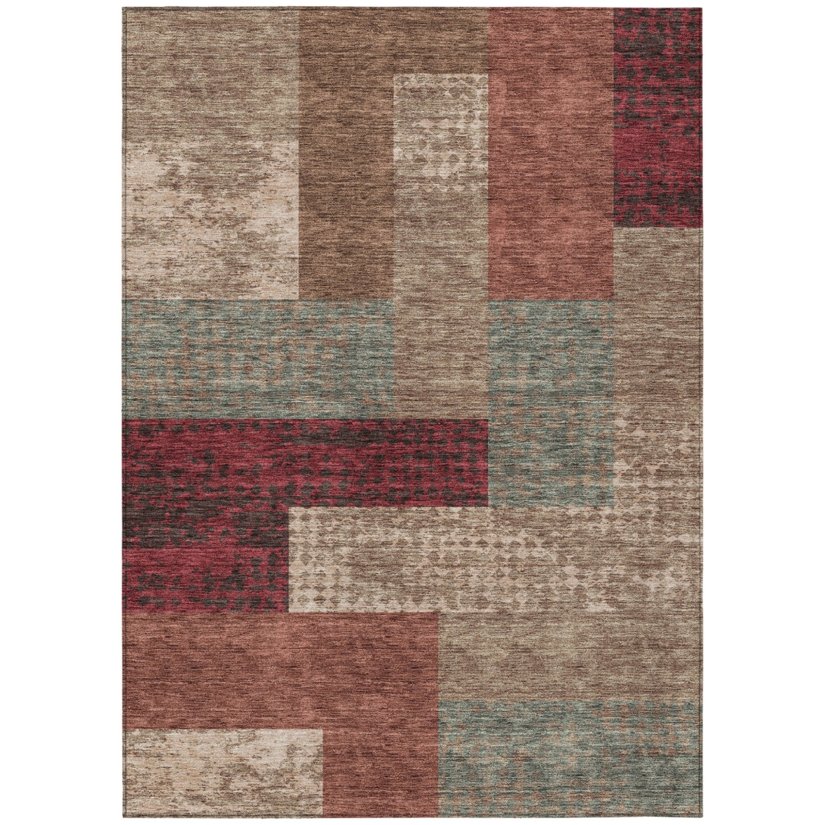 612437 5 x 8 ft. Brown & Terra Cotta Geometric Washable Indoor & Outdoor Rectangle Area Rug
