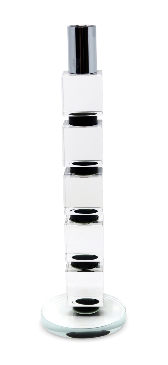 Picture of HomeRoots 590243 11 in. Silver&#44; Clear & Black Geo Crystal Tabletop Taper Candlestick