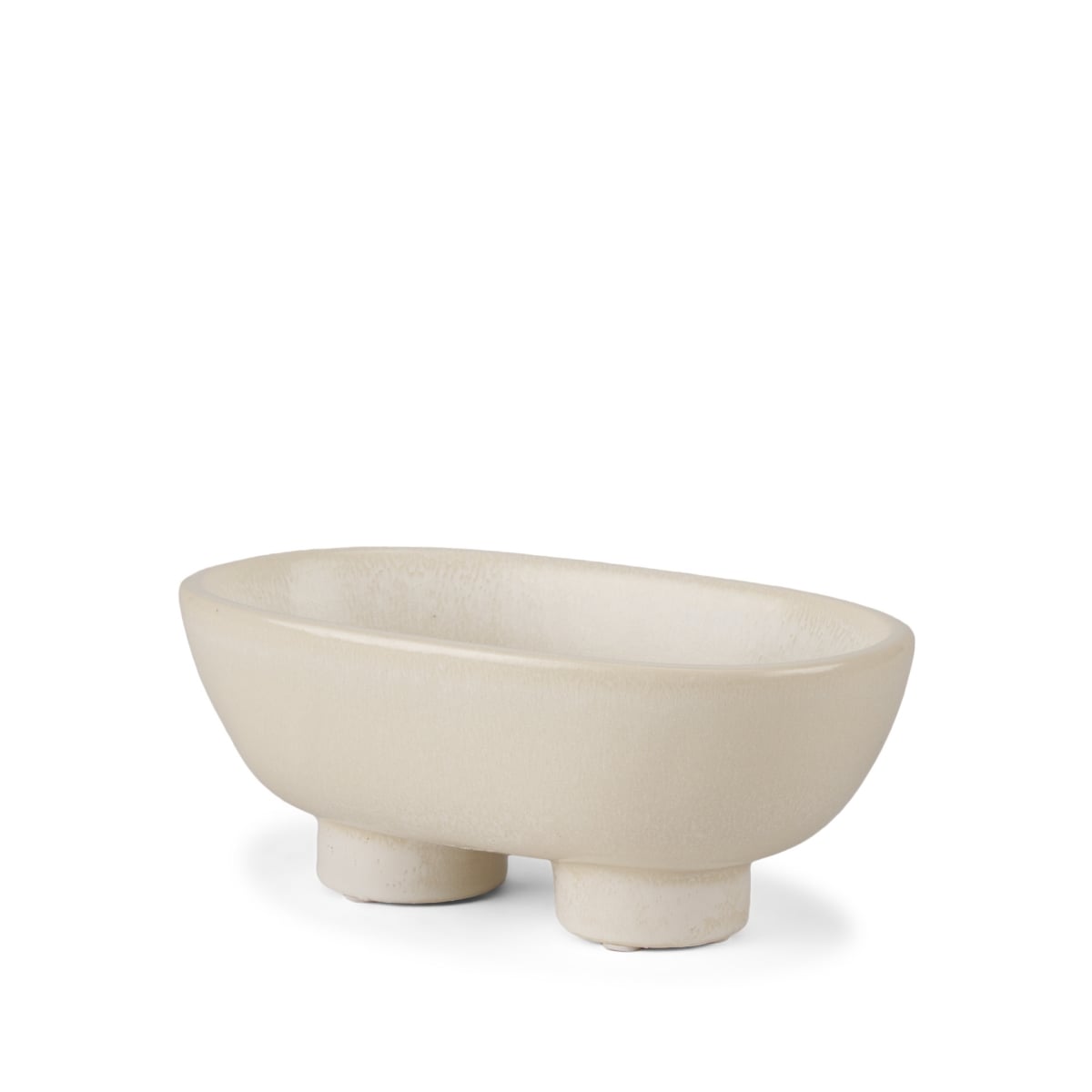 609343 8 in. Cream Ceramic Oval Pedestal Centerpiece Bowl