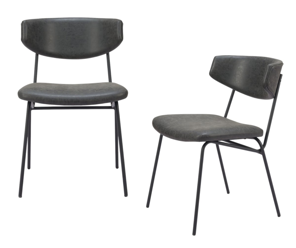 555809 Gray & Black Upholstered Faux Leather Open Back Dining Side Chairs - Set of 2