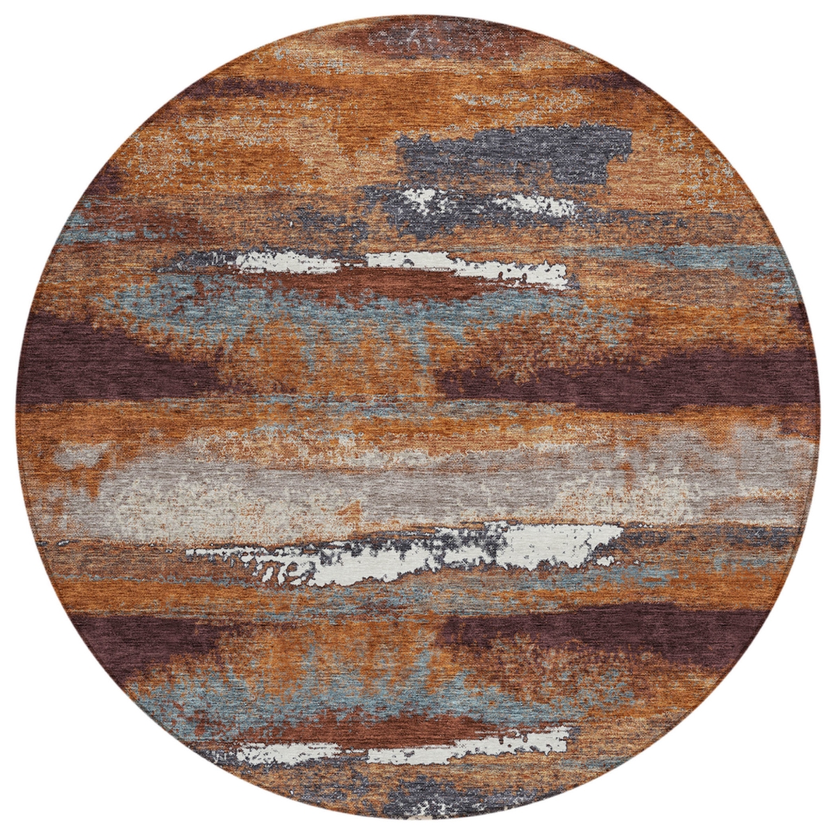 612493 8 ft. Copper, Rust & Ivory Round Abstract Washable Indoor & Outdoor Area Rug