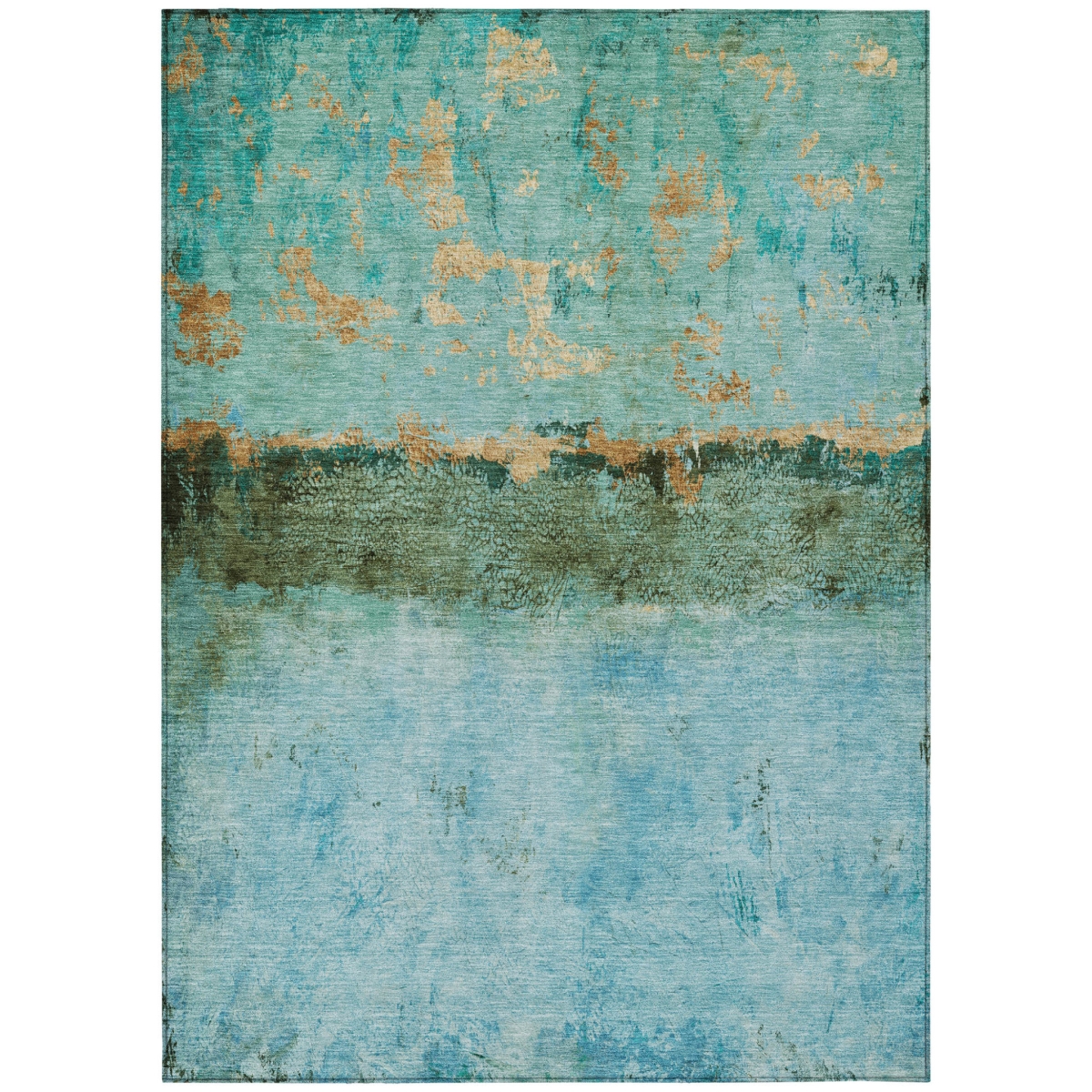 618634 8 x 10 ft. Teal Blue & Gold Abstract Washable Indoor & Outdoor Rectangle Area Rug