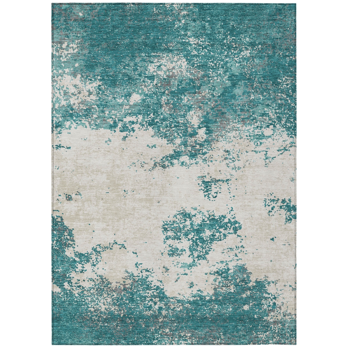 599524 9 x 12 ft. Teal Blue, Ivory & Gray Abstract Washable Indoor & Outdoor Rectangle Area Rug