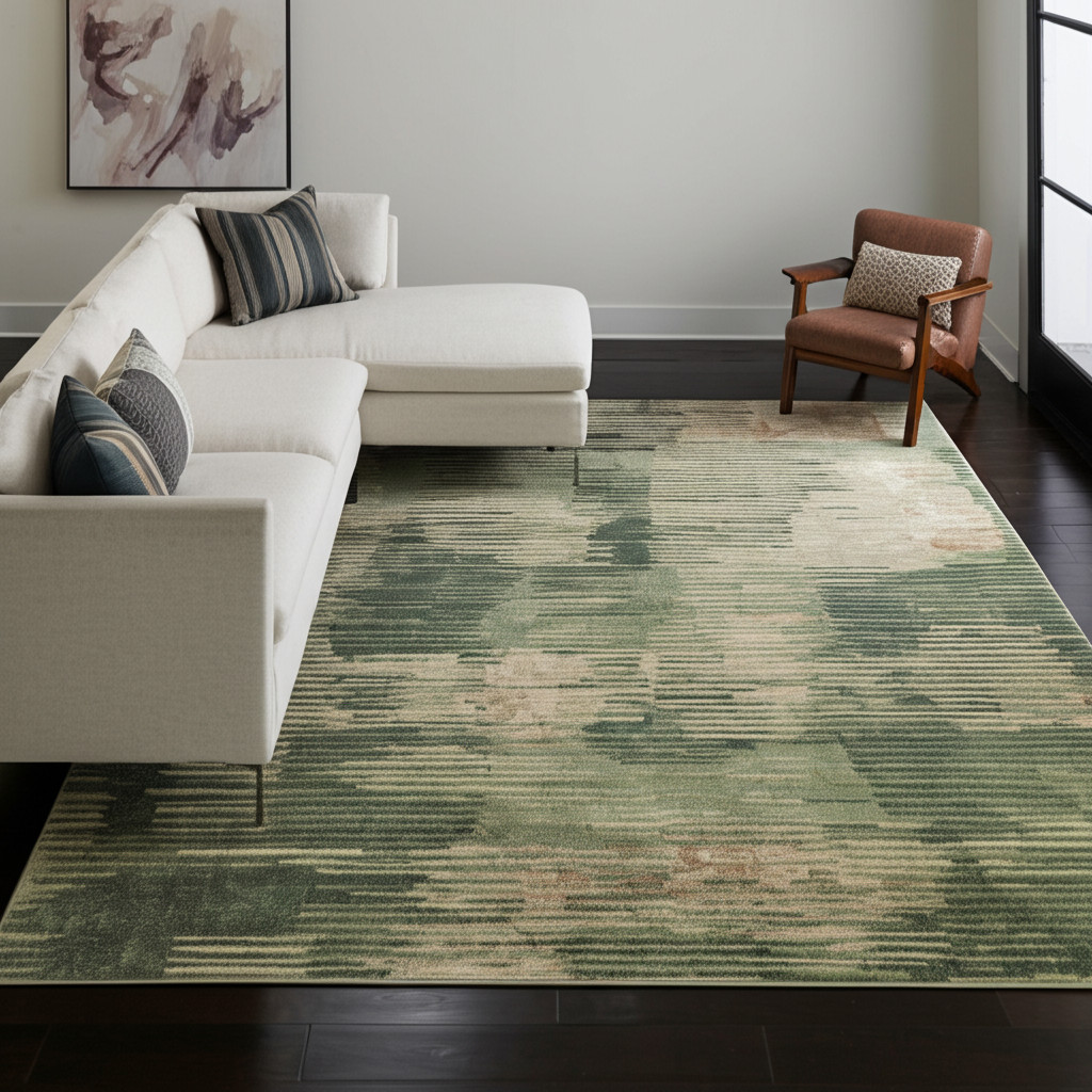 616943 10 x 13 ft. Green, Ivory & Brown Abstract Distressed Rectangle Area Rug