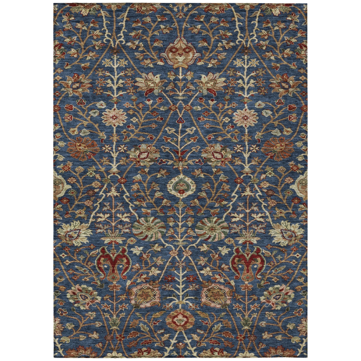 603430 10 x 14 ft. Navy Blue, Brown & Red Floral Washable Indoor & Outdoor Rectangle Area Rug