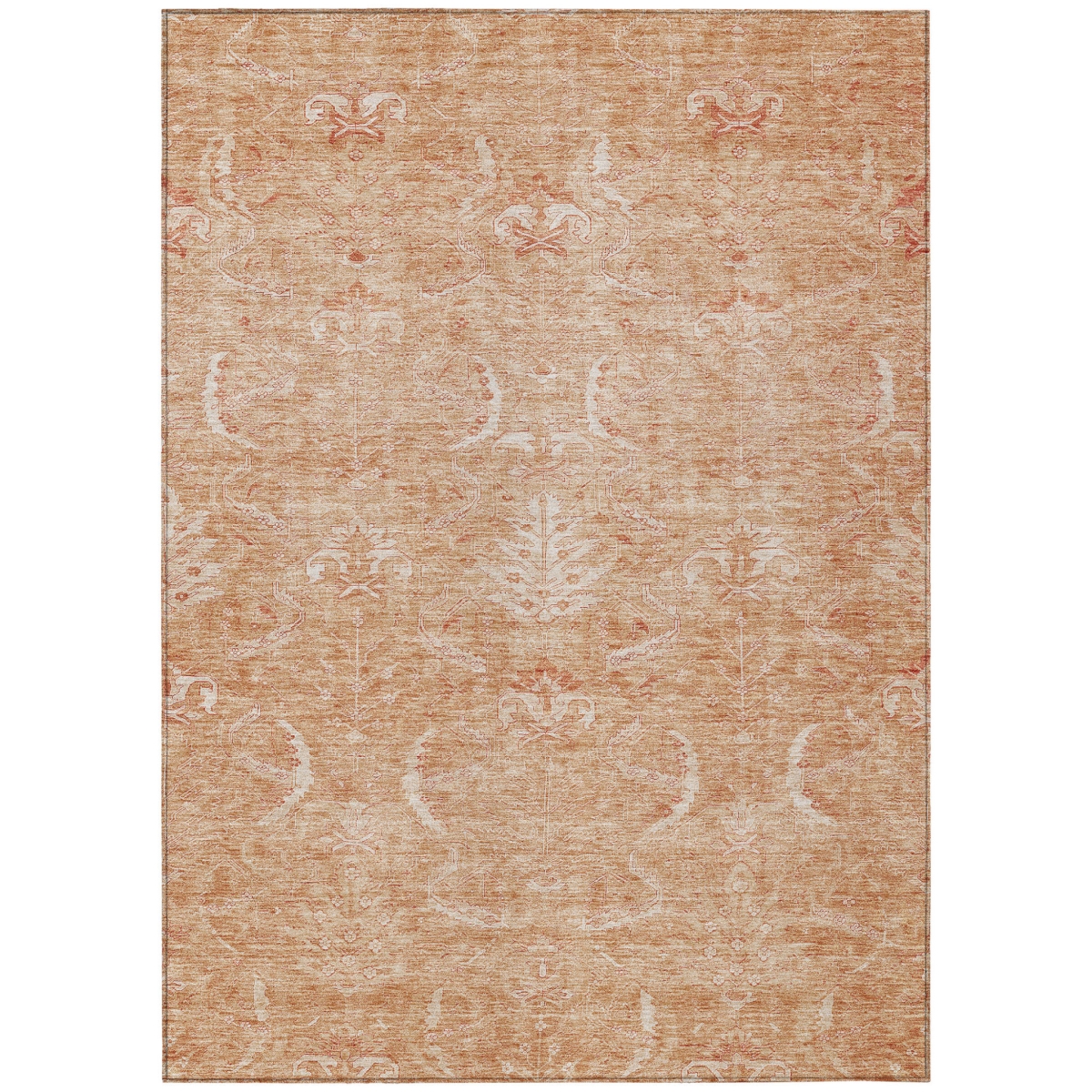 603370 10 x 14 ft. Salmon & Terra Cotta Damask Washable Indoor & Outdoor Rectangle Area Rug