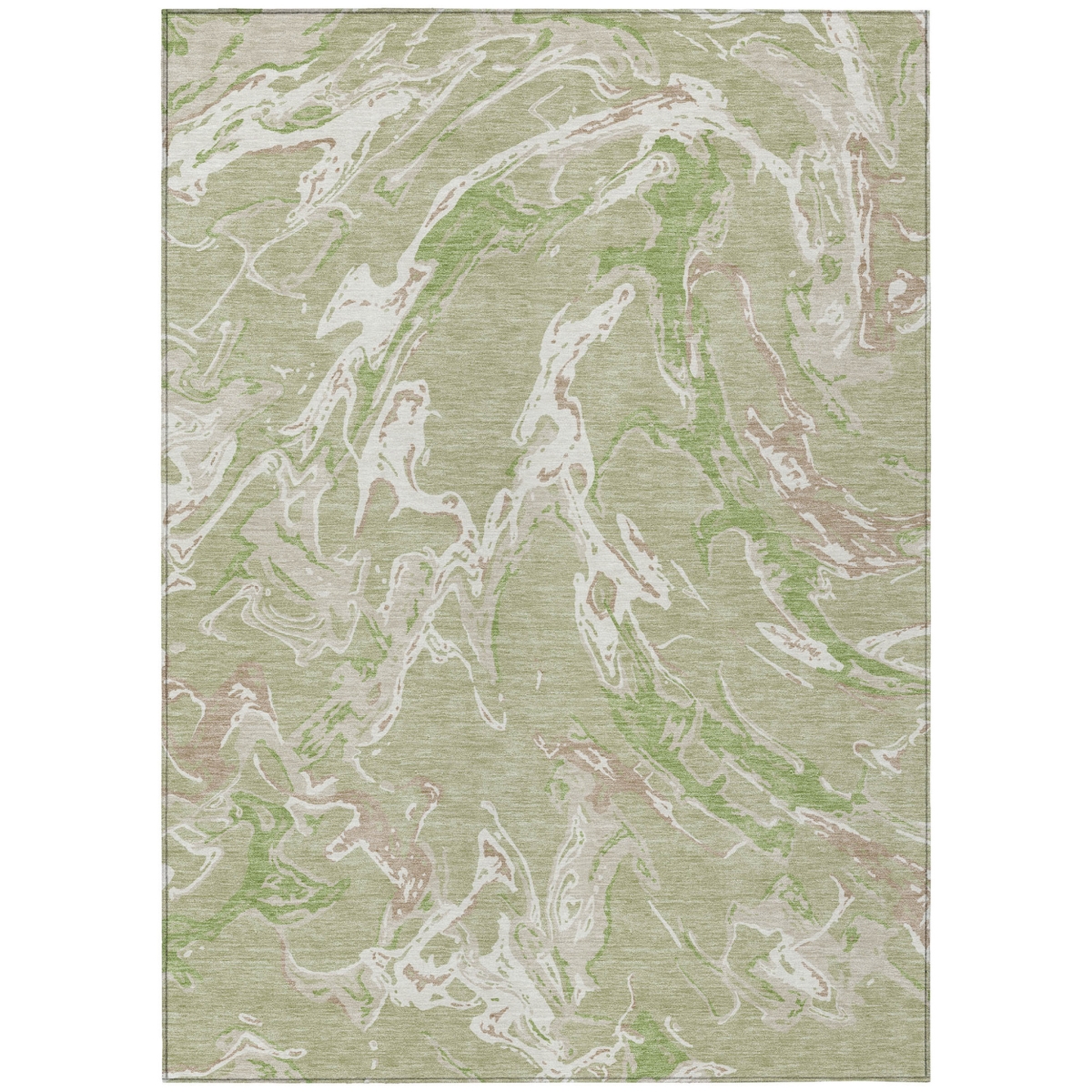 600061 5 x 8 ft. Artichoke Green & Ivory Abstract Washable Indoor & Outdoor Rectangle Area Rug