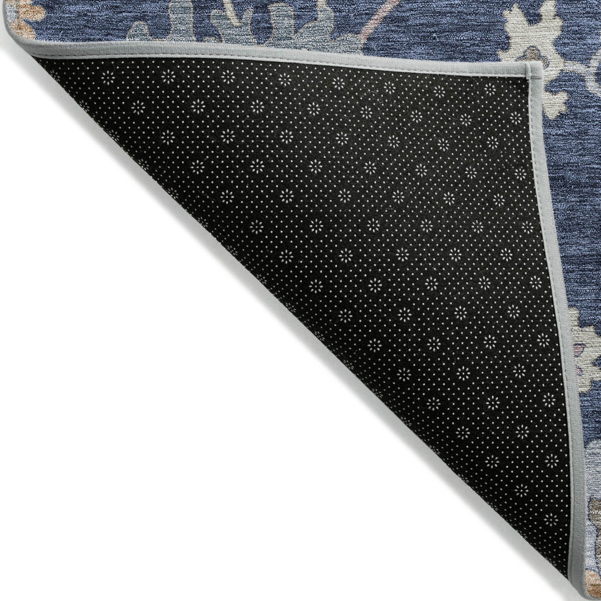 606165 5 x 8 ft. Navy Blue, Beige & Gray Floral Washable Indoor & Outdoor Rectangle Area Rug