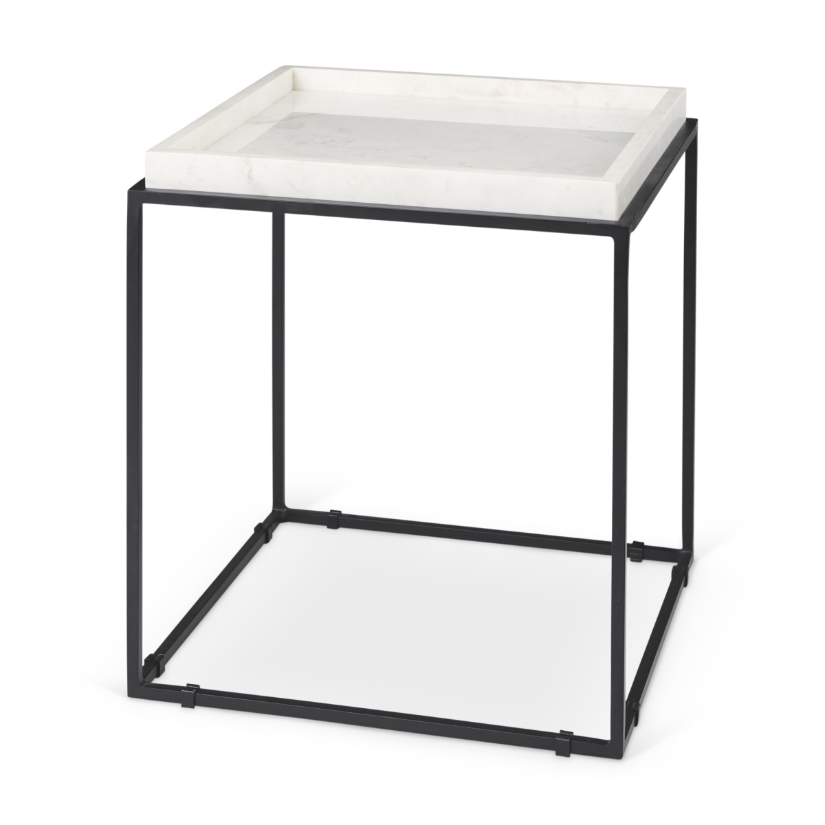 604462 20 in. White & Black Marble & Metal Square Frame End Table