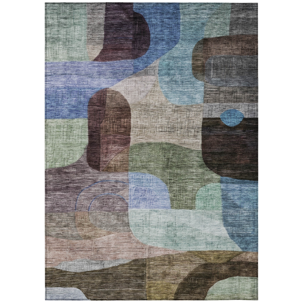 Abstract Washable Area Rug - Brown Blue & Green - 5 x 8 ft. - Stain Resistant