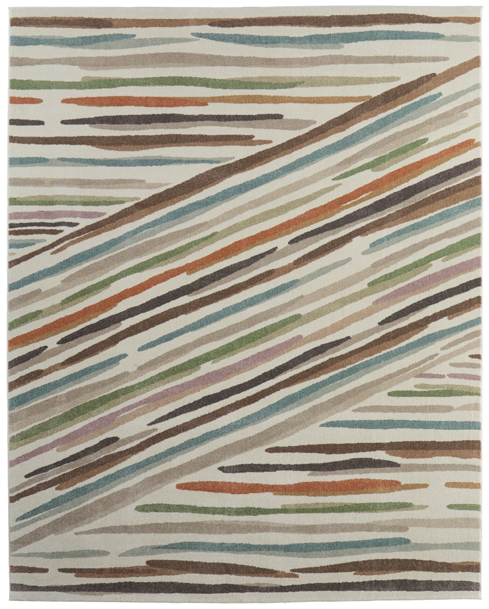 617174 8 x 10 ft. Ivory, Brown & Blue Abstract Rectangle Area Rug