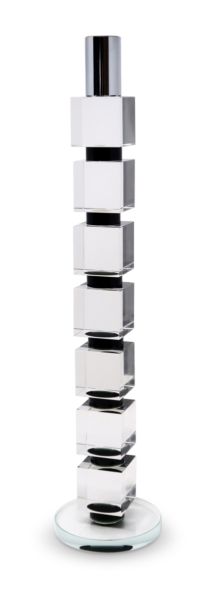 Picture of HomeRoots 590244 15 in. Silver&#44; Clear & Black Crystal Tabletop Taper Candlestick