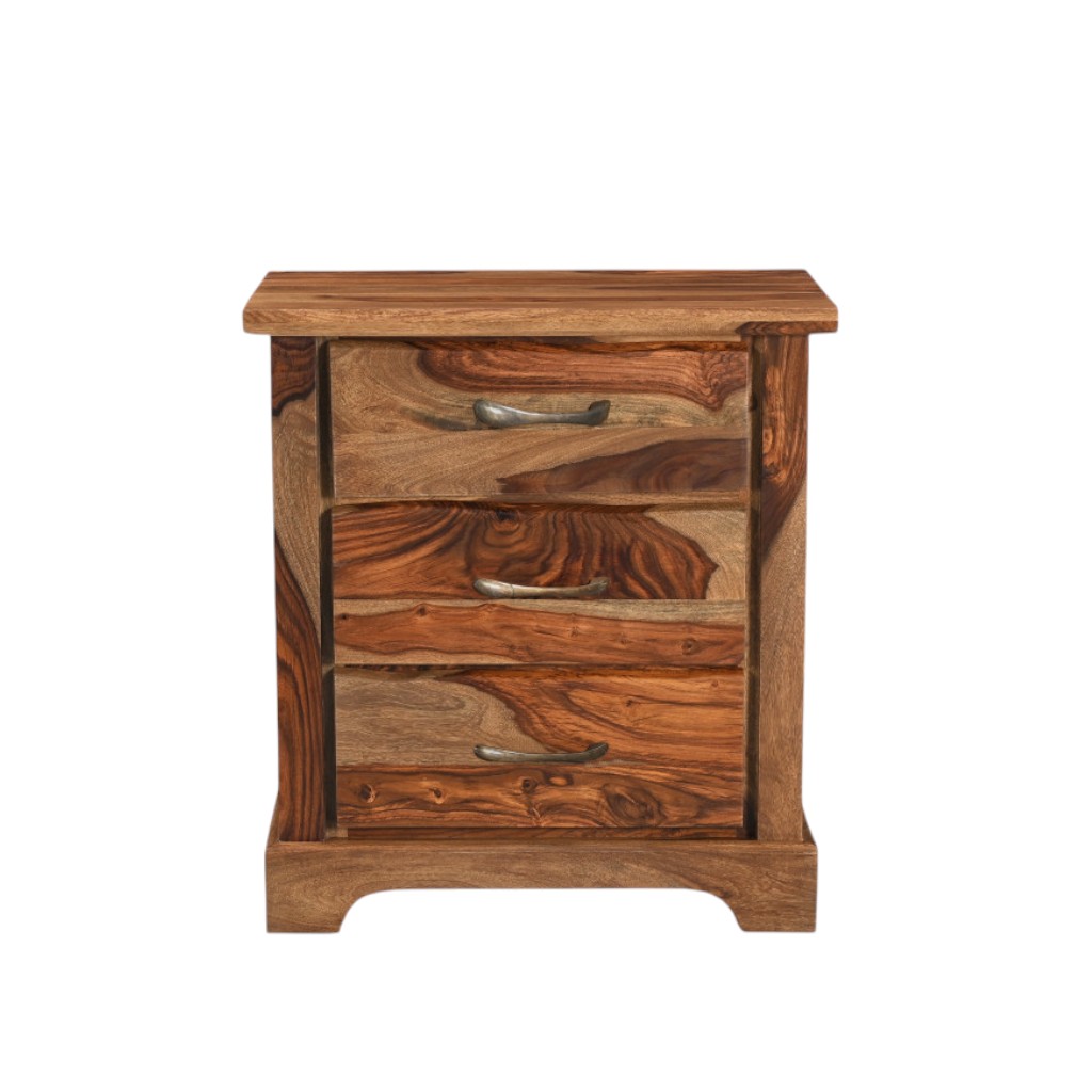 565301 27 in. Solid Wood Live Edge Three Drawer Nightstand - Brown