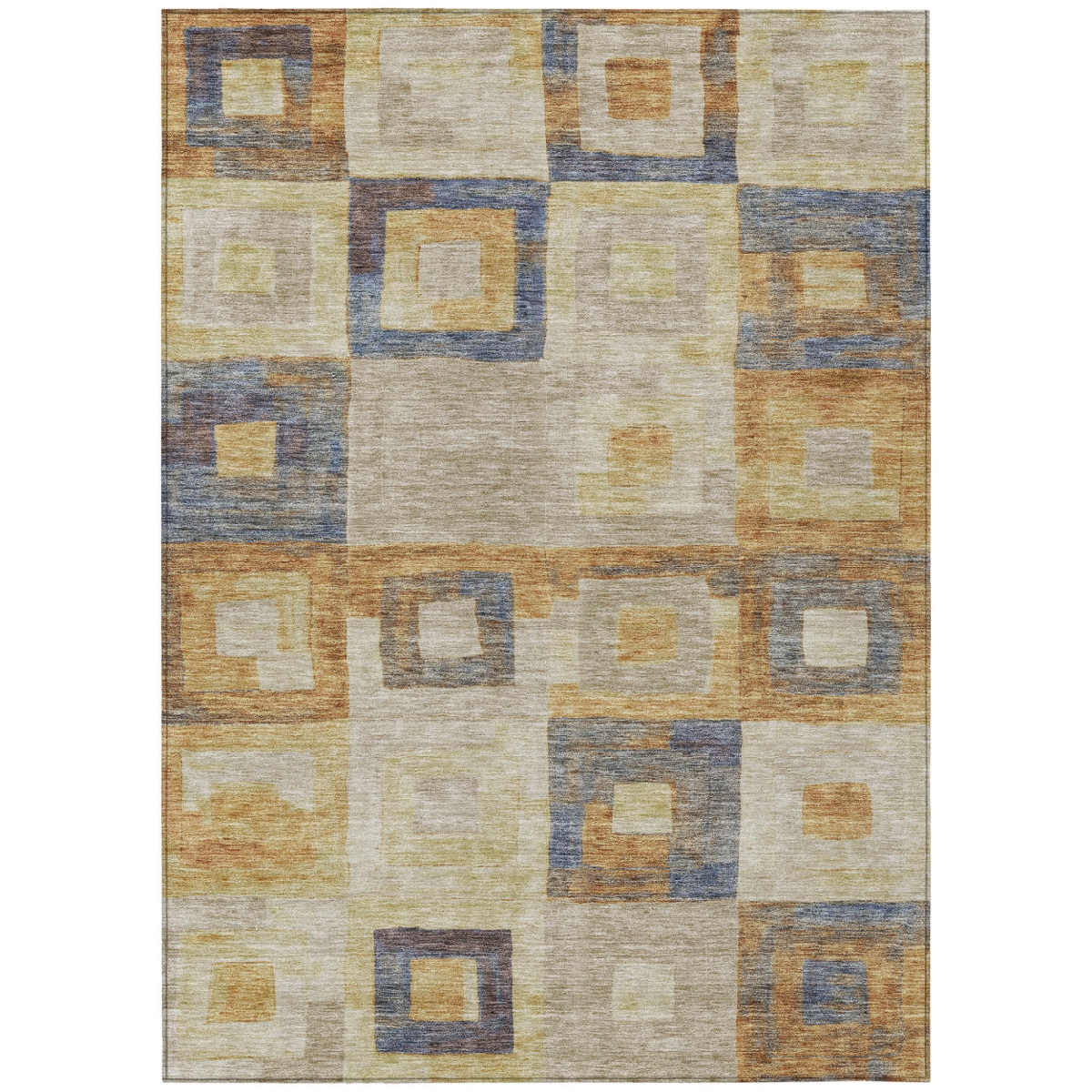 605043 3 x 5 ft. Linen Blue & Copper Geometric Washable Indoor & Outdoor Rectangle Area Rug