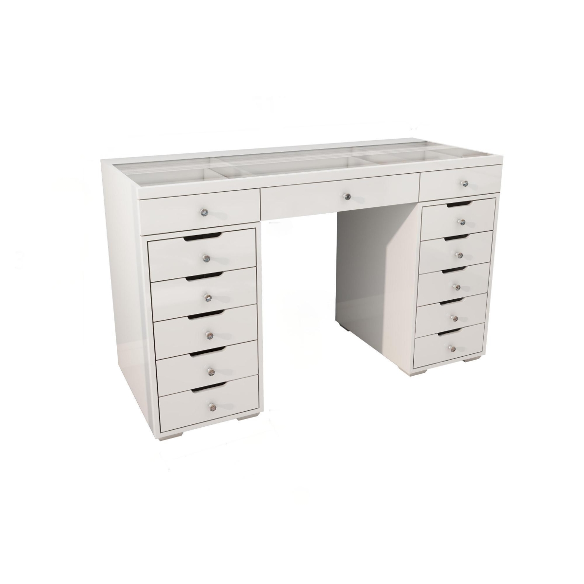 Picture of HomeRoots 570155 51 in. White Glass & Wood Vanity Table with Thirteen Drawers