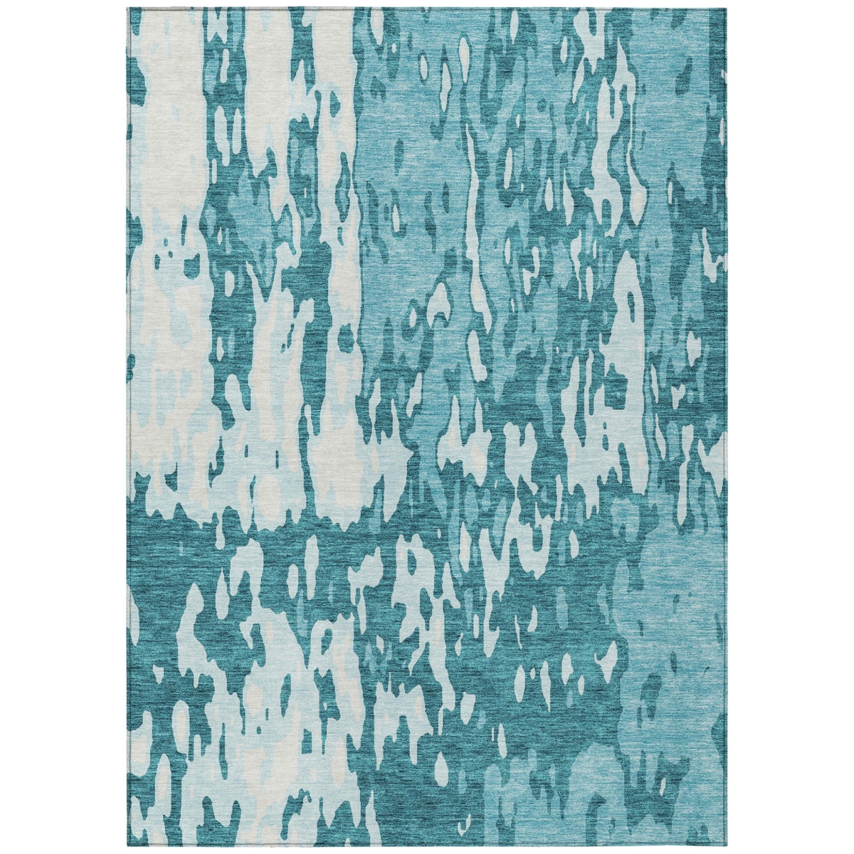 613375 5 x 8 ft. Teal Blue & Ivory Abstract Washable Indoor & Outdoor Rectangle Area Rug