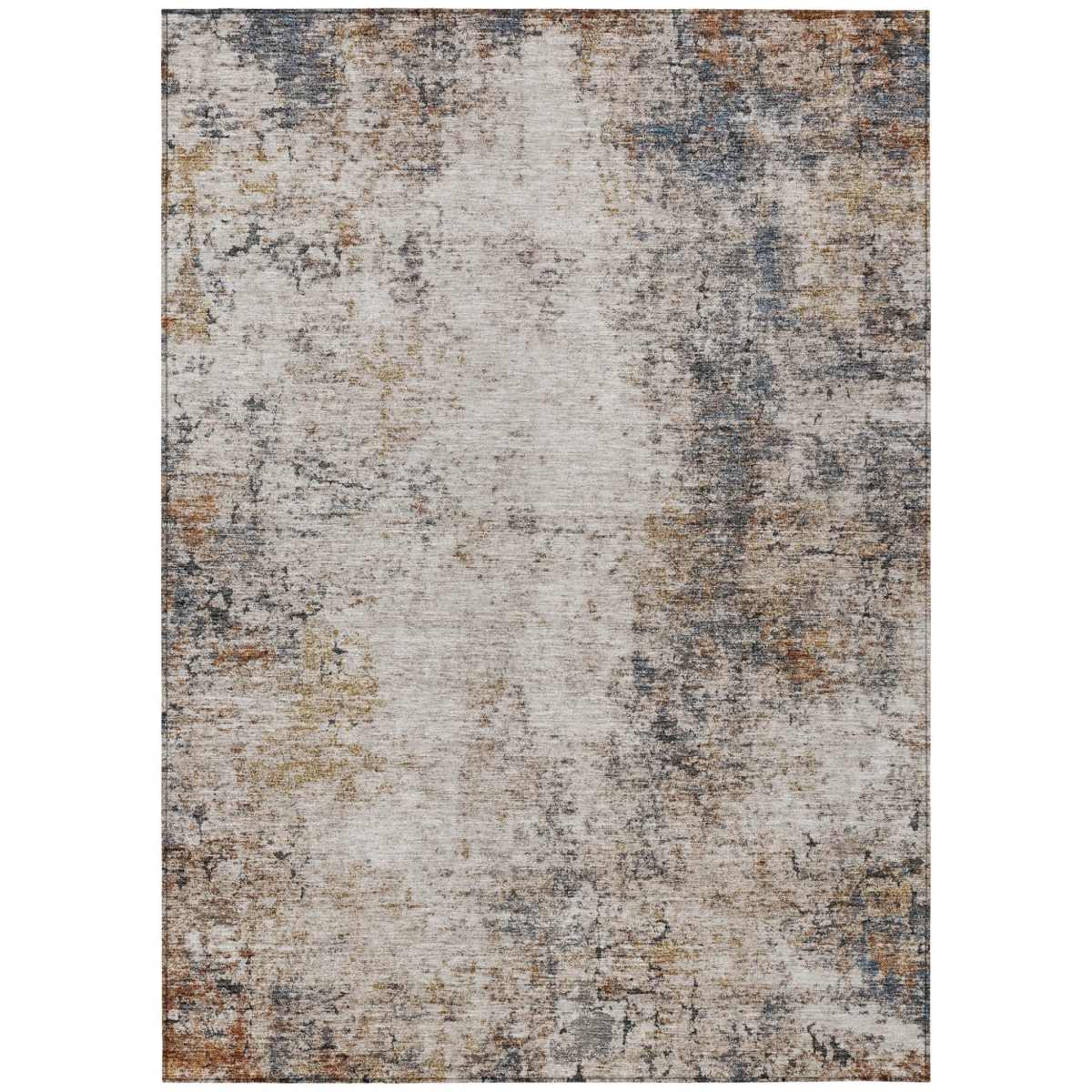 605847 9 x 12 ft. Ivory, Blue & Copper Abstract Washable Indoor & Outdoor Rectangle Area Rug