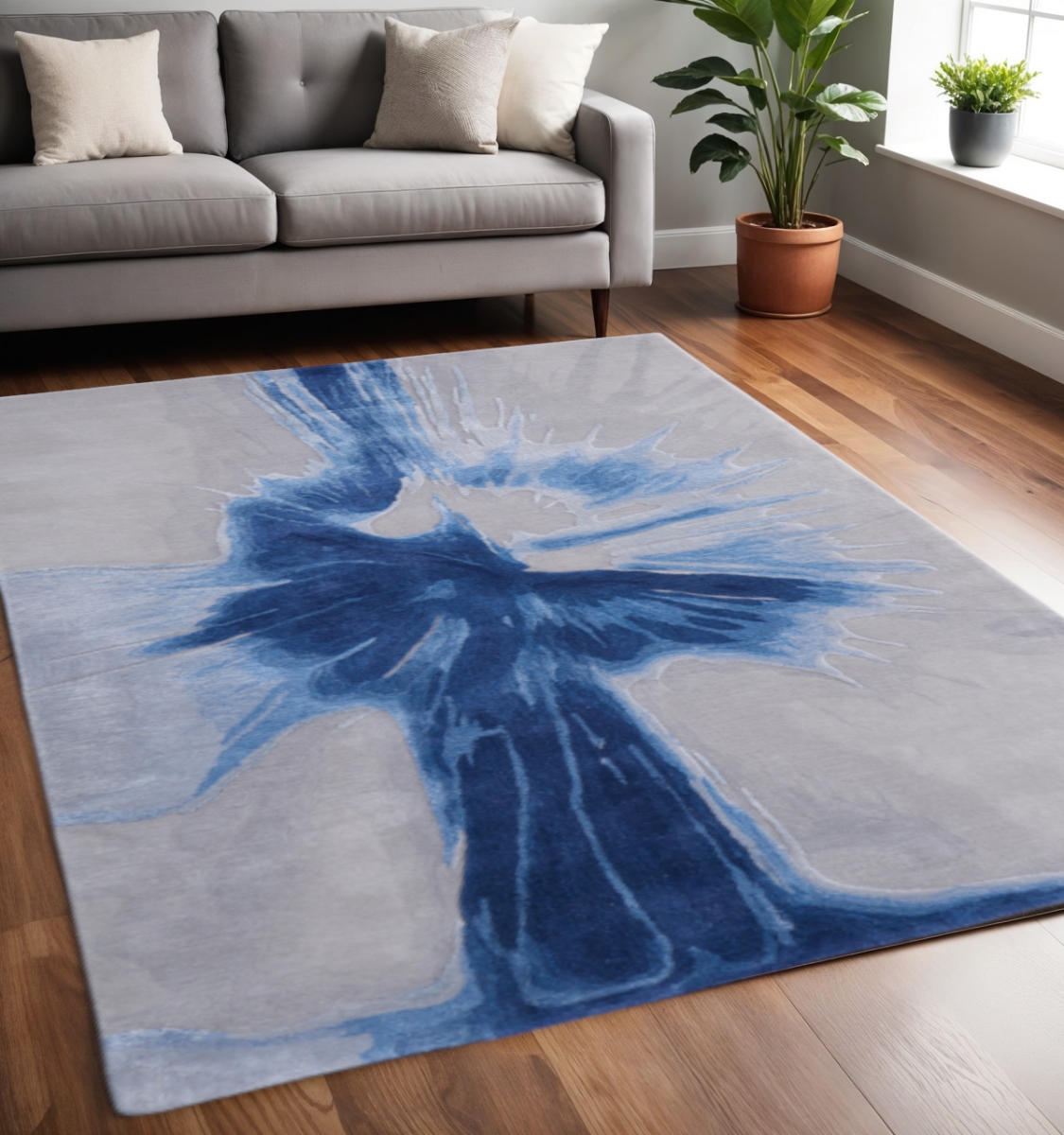 617090 5 x 8 ft. Abstract Hand Tufted Area Rug - Blue & Gray