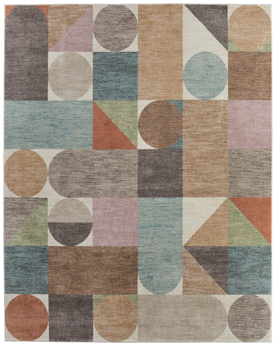 616947 10 x 13 ft. Ivory, Brown & Blue Checkered Rectangle Area Rug