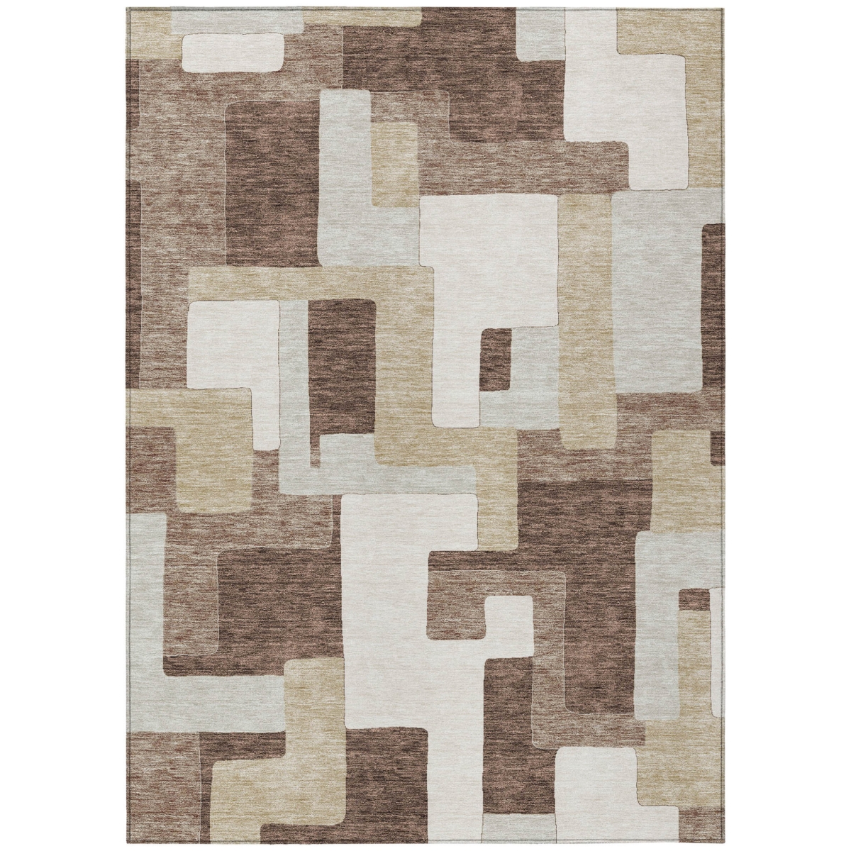 613200 5 x 8 ft. Brown, Ivory & Taupe Geometric Washable Indoor & Outdoor Rectangle Area Rug