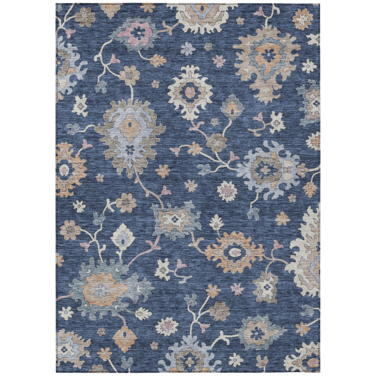 606167 8 x 10 ft. Navy Blue, Beige & Gray Floral Washable Indoor & Outdoor Rectangle Area Rug