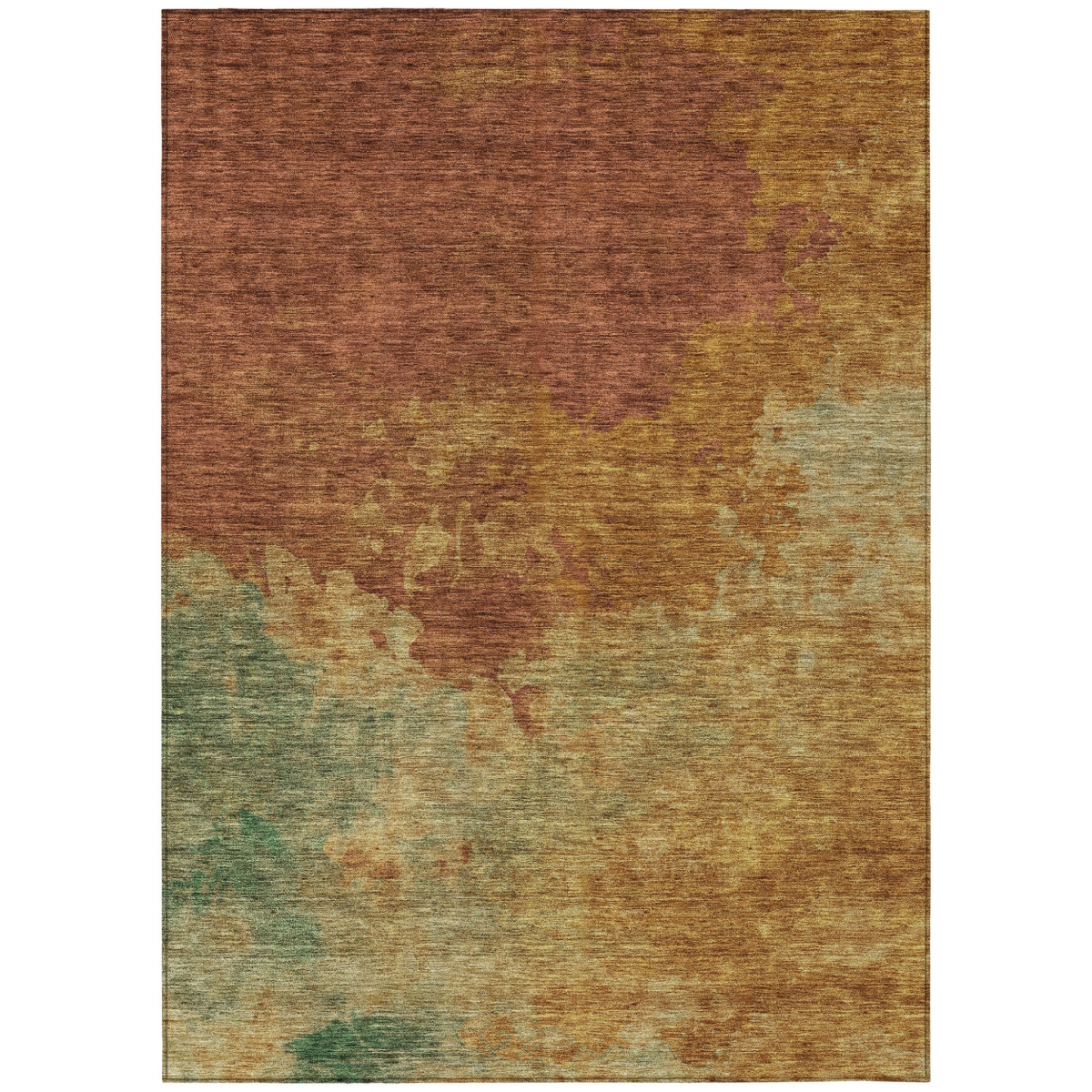 Abstract Washable Area Rug - Terra Cotta Copper & Green - 3 x 5 ft - Stain Resistant