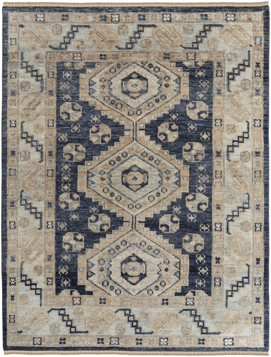 617290 10 x 14 ft. Blue & Ivory Geometric Hand Knotted Rectangle Area Rug with Fringe