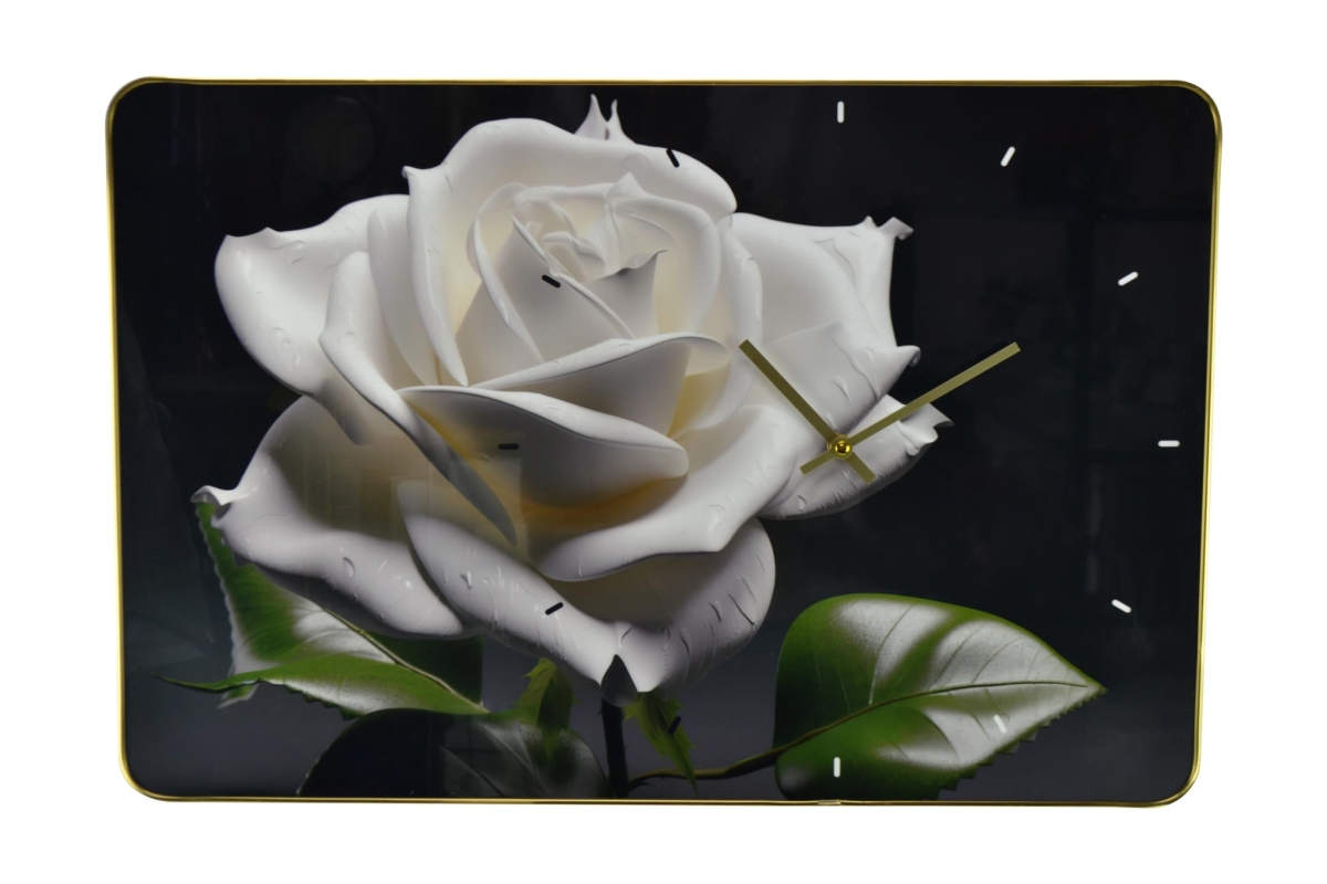 626571 24 in. White Black & Green Solid Wood & Acrylic Silent Roses Floral Wall Clock