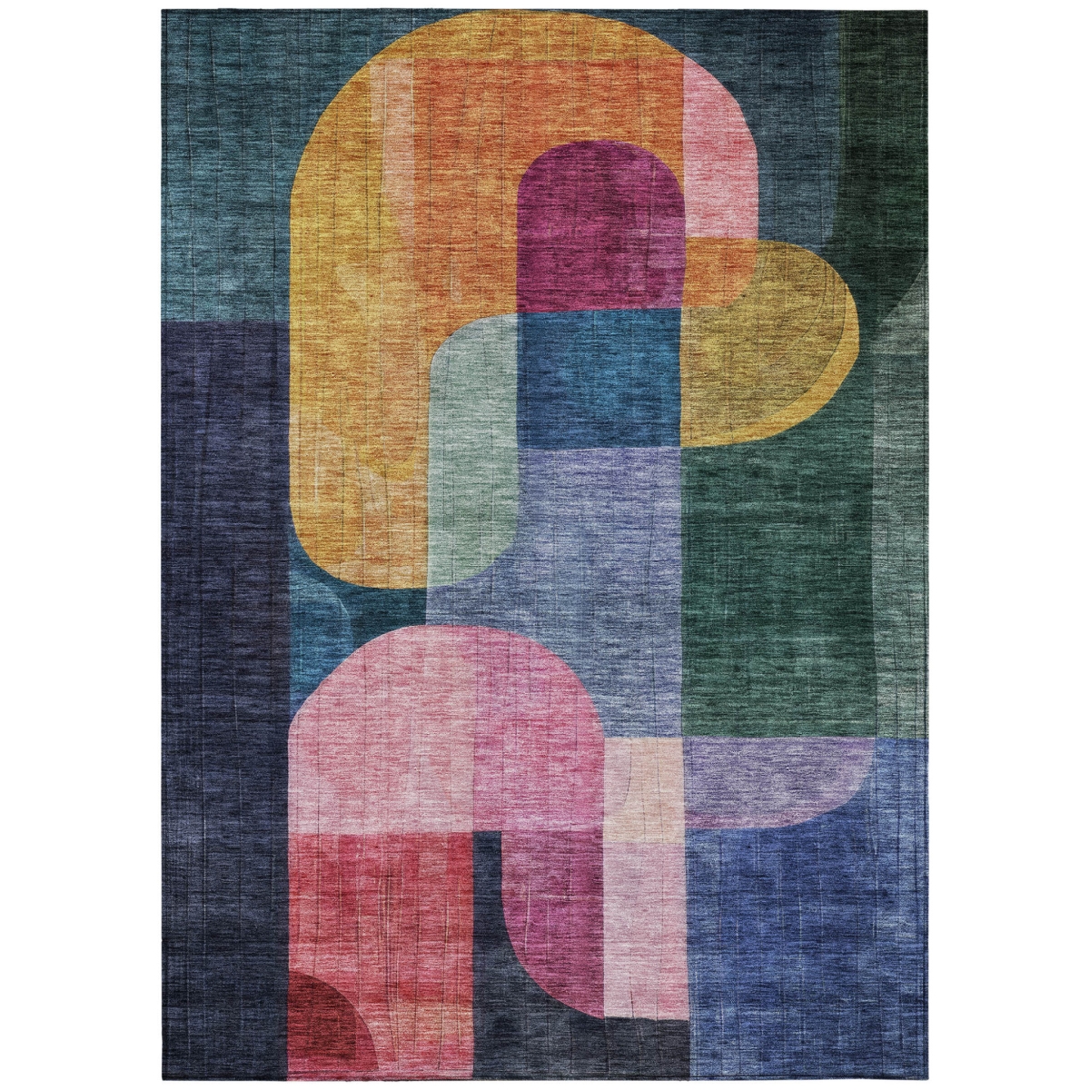 604480 9 x 12 ft. Green, Copper & Pink Abstract Washable Indoor & Outdoor Rectangle Area Rug