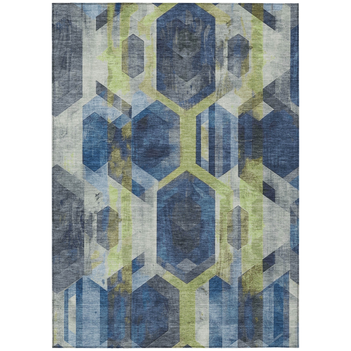 618752 5 x 8 ft. Navy Blue, Gold & Silver Geometric Washable Indoor & Outdoor Rectangle Area Rug