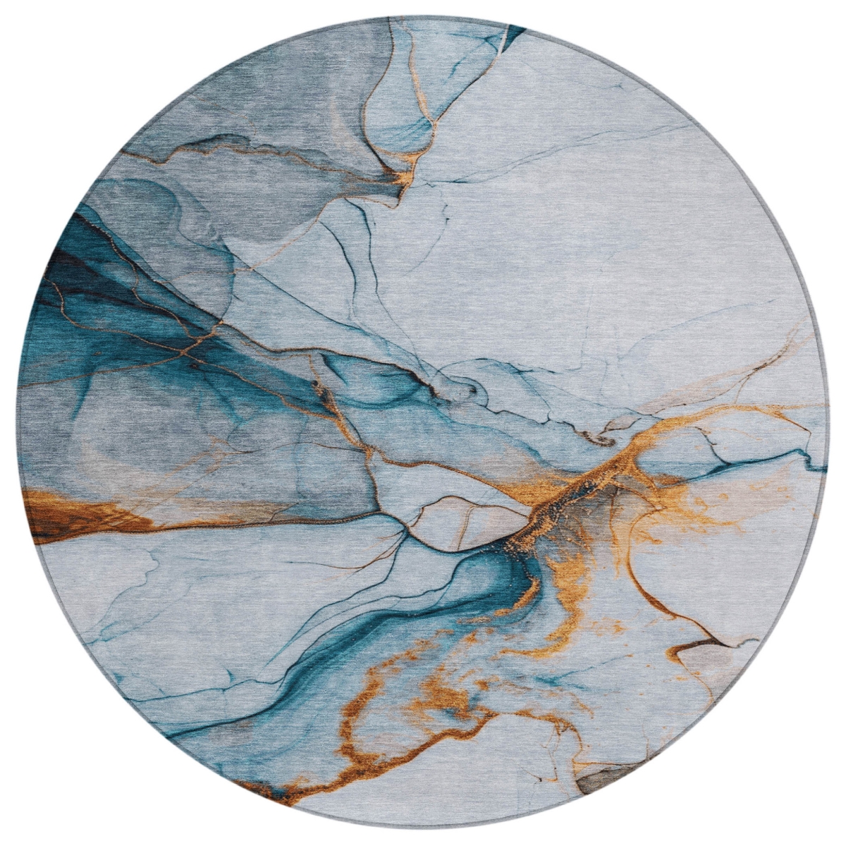 617874 8 ft. Sky Blue & Copper Round Abstract Washable Indoor & Outdoor Area Rug