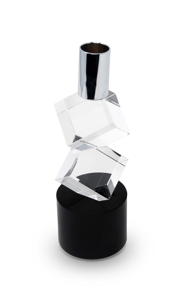 Picture of HomeRoots 590240 8 in. Silver&#44; Clear & Black Faceted Crystal Tabletop Taper Candlestick