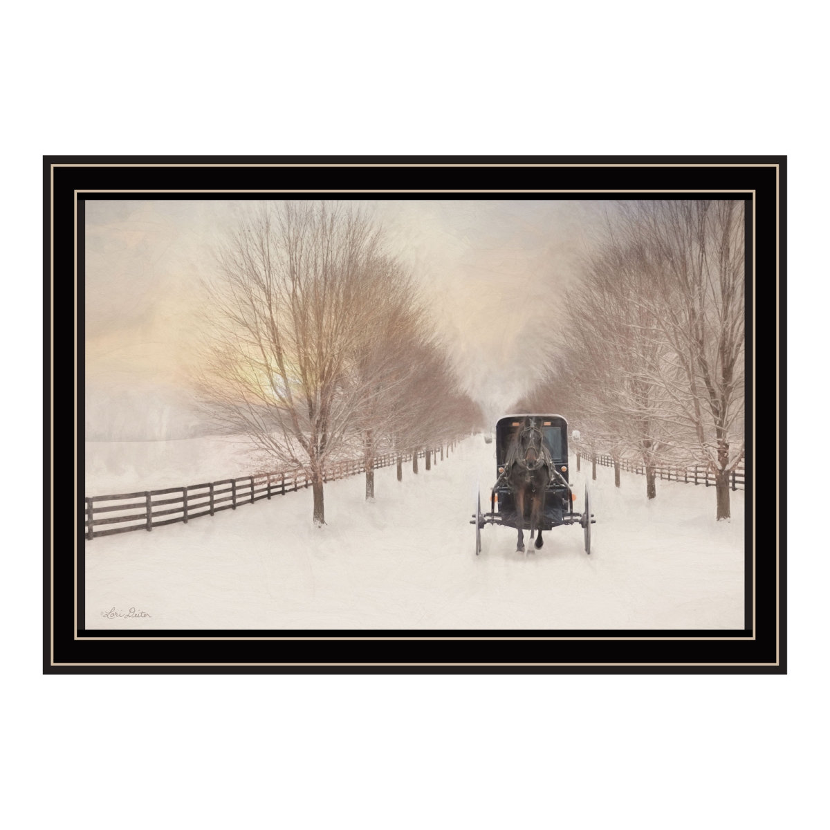 572029 Snowy Amish Lane Black Framed Wall Art