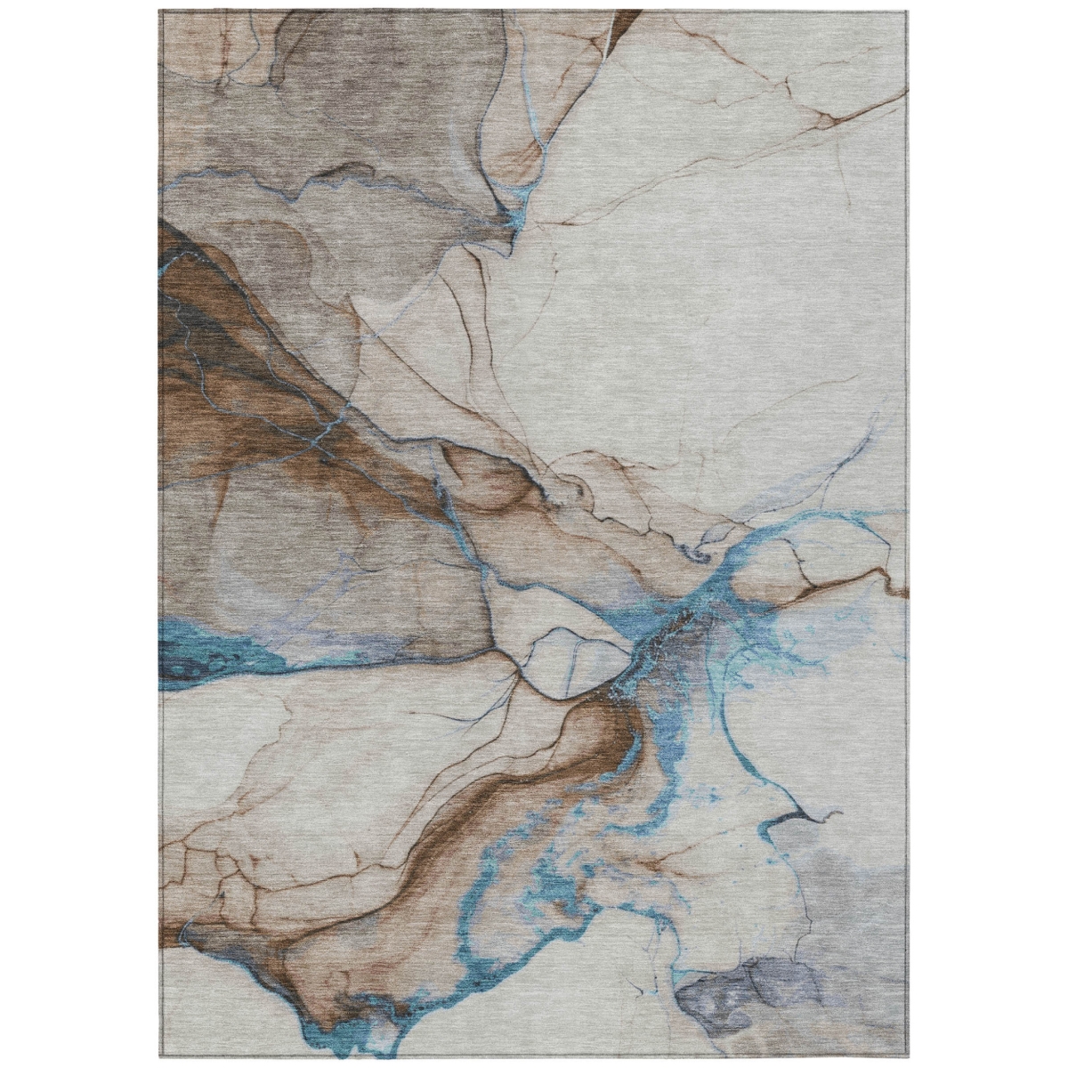 617860 3 x 5 ft. Beige & Blue Abstract Washable Indoor & Outdoor Rectangle Area Rug