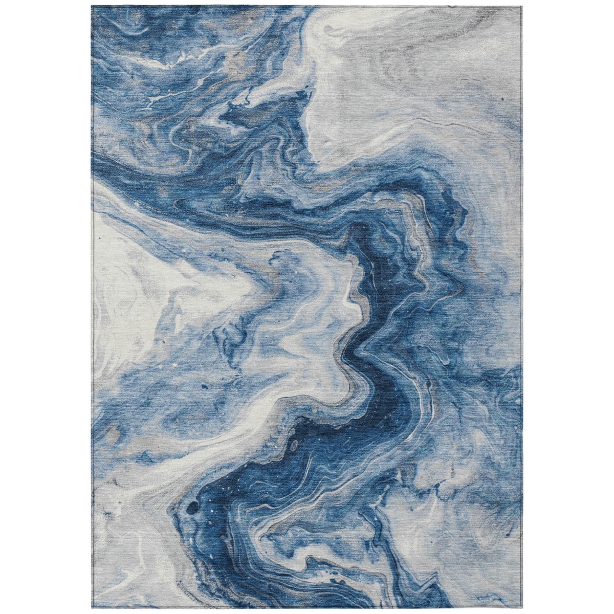 618337 8 x 10 ft. Navy Blue & Silver Abstract Washable Indoor & Outdoor Rectangle Area Rug