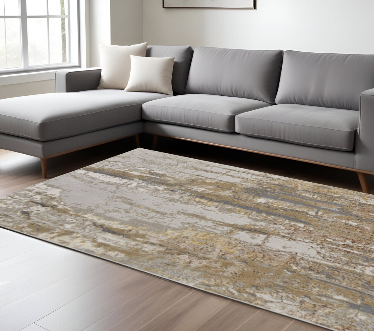 616998 12 x 18 ft. Abstract Rectangle Area Rug - Ivory Gold & Brown