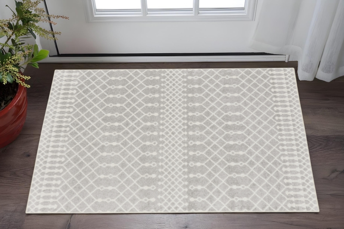 532892 3 x 5 ft. Gray & Ivory Moroccan Washable Rectangle Area Rug