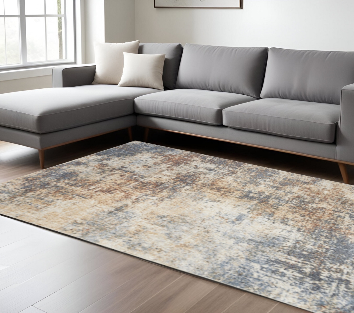 532833 9 x 12 ft. Blue & Ivory Abstract Distressed Washable Rectangle Area Rug