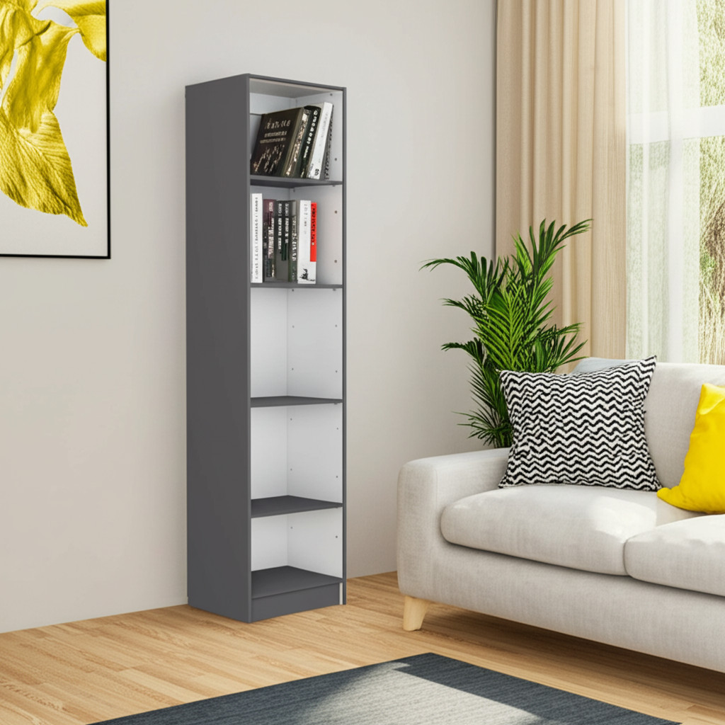546196 71 in. Gray & White Wood Five Tier Bookcase