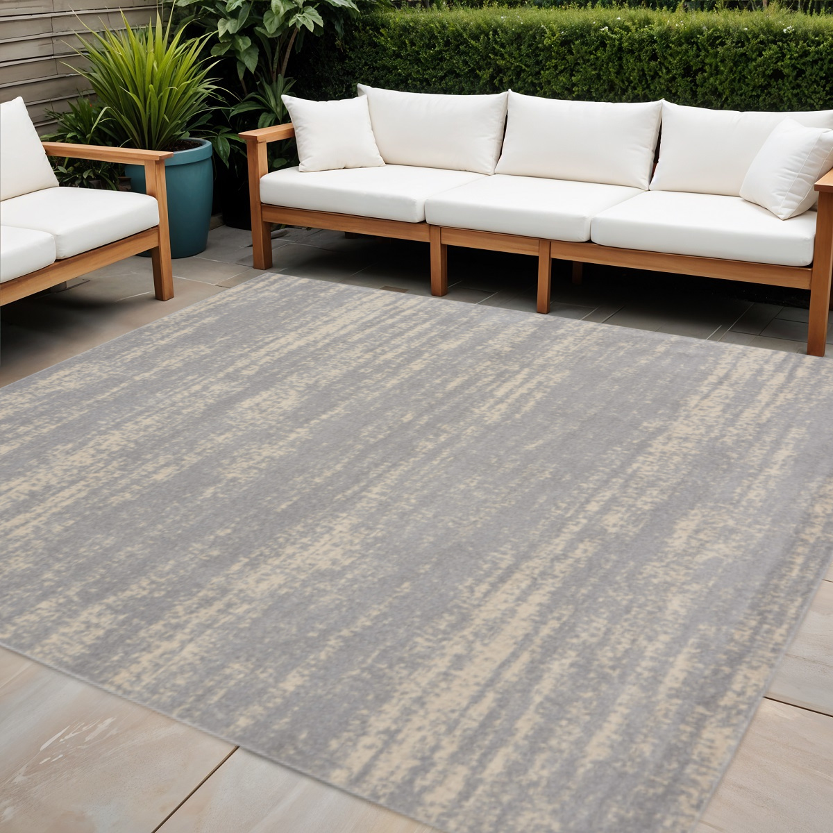 545962 5 ft. Gray & Beige Square Abstract Indoor & Outdoor Area Rug