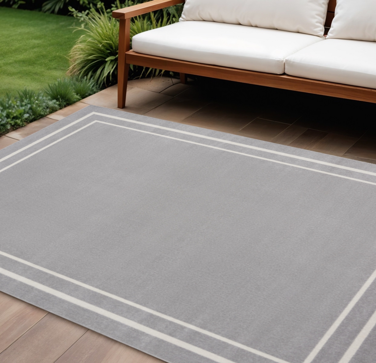 545470 10 x 14 ft. Gray & Ivory Indoor & Outdoor Rectangle Area Rug