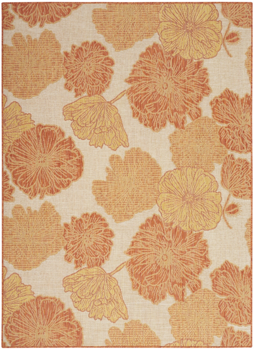 550202 6 x 9 ft. Floral Indoor Outdoor Rectangle Area Rug, Orange & Ivory