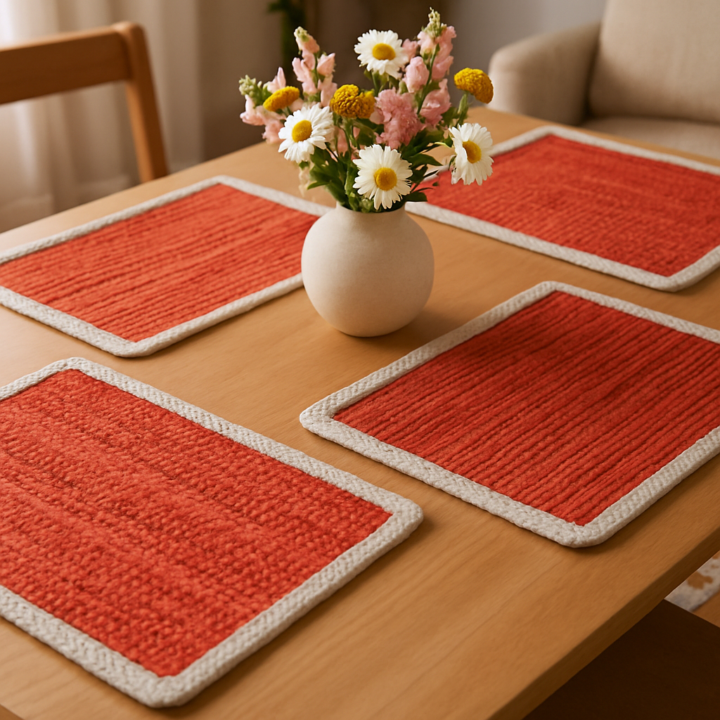 Picture of HomeRoots 517422 19 in. Orange & Natural Solid with Border Cotton Placemats - Set of 4