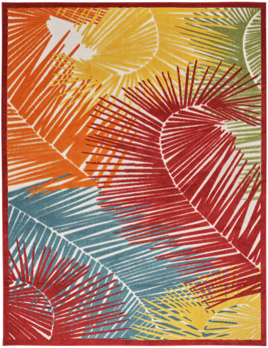 550357 5 x 7 ft. Orange Yellow Red Blue & Green Palm Leaf Indoor & Outdoor Rectangle Area Rug