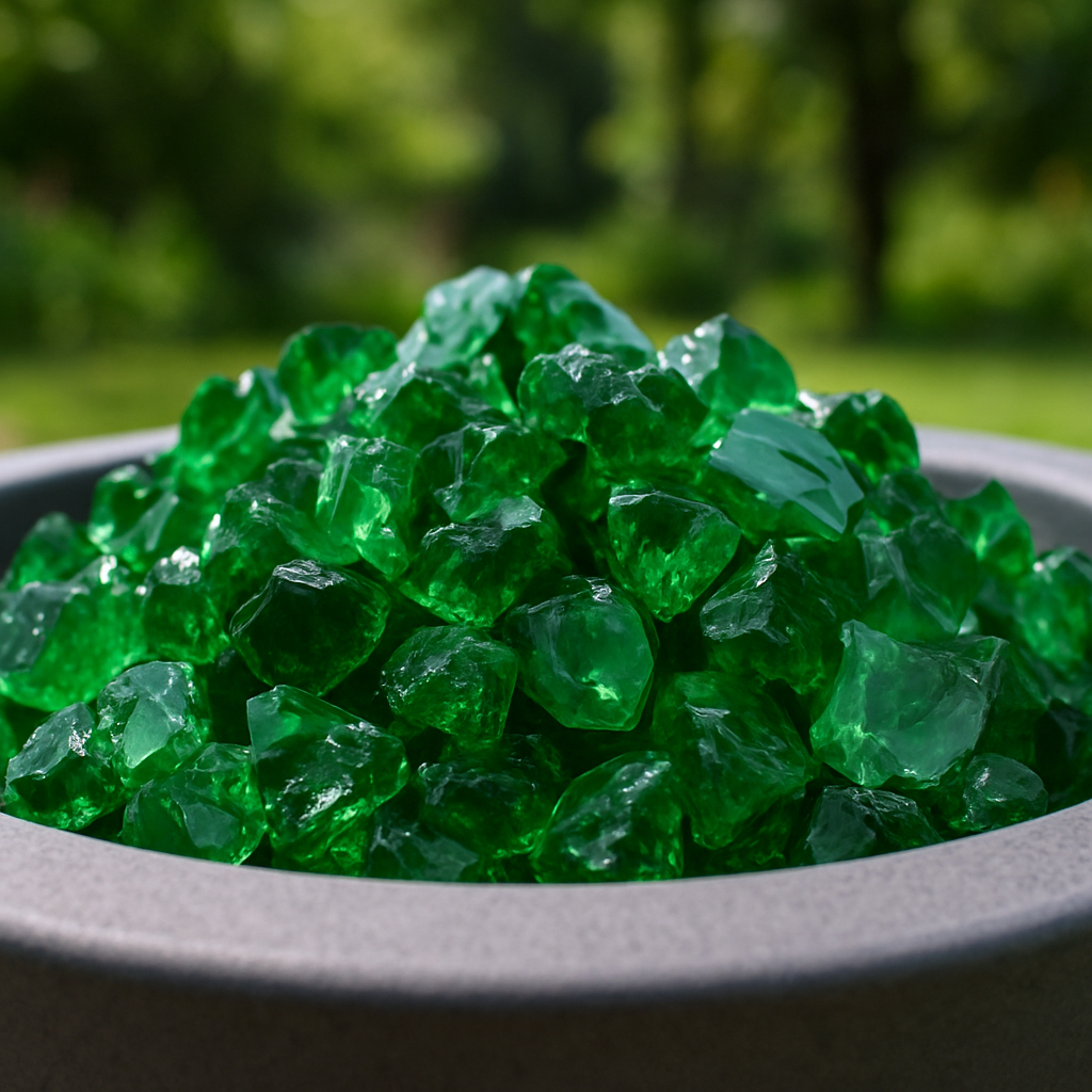 479093 Green Round Reflective Fire Pit Glass
