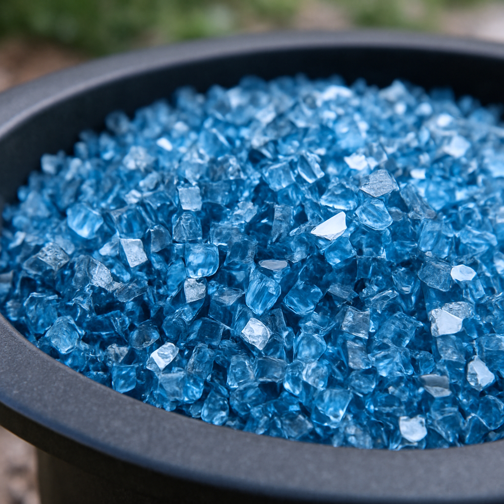 479086 Sky Blue Round Reflective Fire Pit Glass