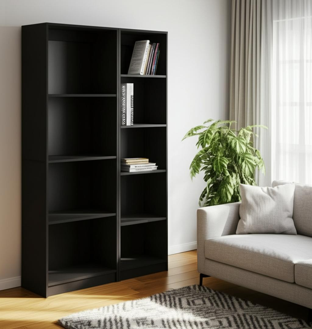 546335 Black Wood Multi Tier Bookcases - Set of 2