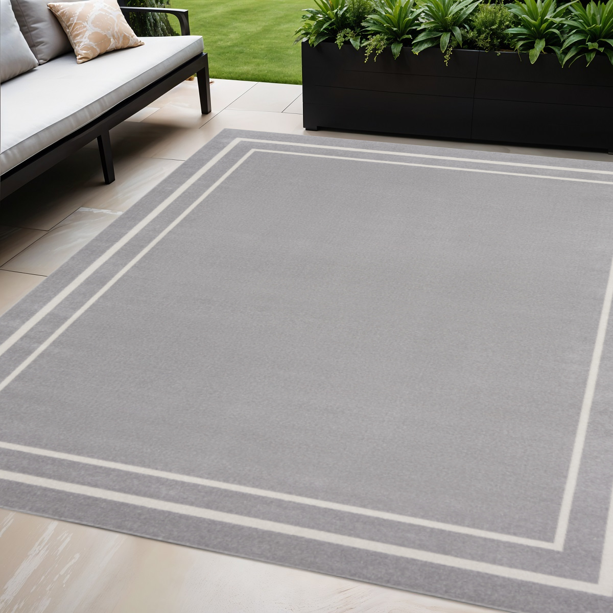 545524 5 x 7 ft. Gray & Ivory Indoor & Outdoor Rectangle Area Rug