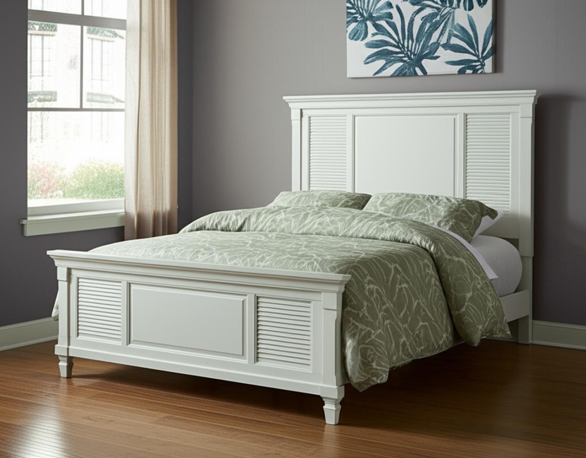 524846 White Ribbed Texture Solid Wood King Bed Frame