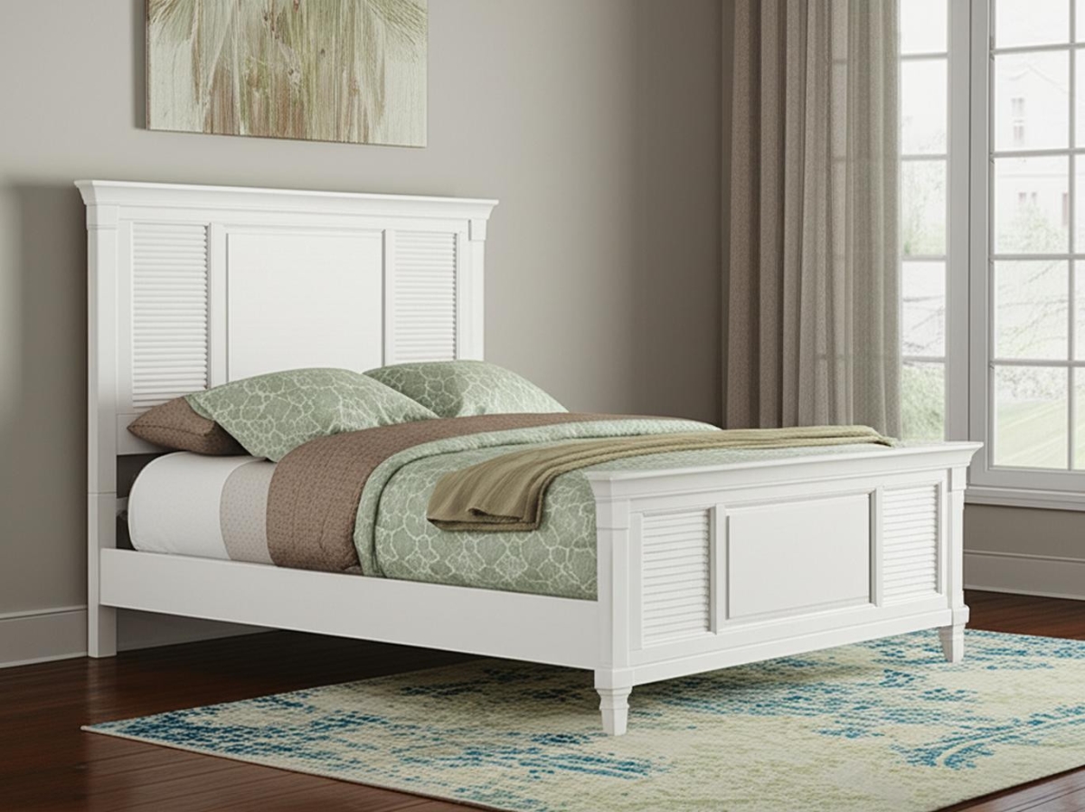524845 White Ribbed Texture Solid Wood California King Bed Frame
